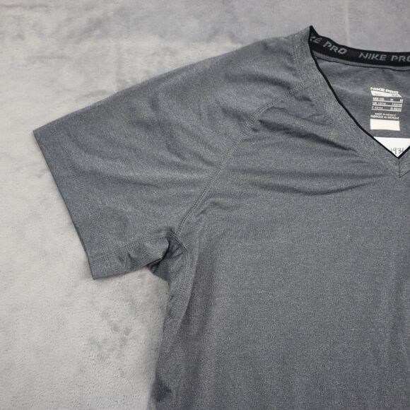 Nike Pro Shirt Womens M Gray Plain Dri Fit V Neck Short Sleeve Pullover Tee - Picture 8 of 15